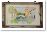 Grimaud – Aquarell in antikem Fenster – Fenstergröße: 64x43 cm – Preis: € 250