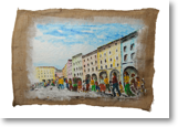 Verbindungen 4 – Acryl auf original Kaffeesack – ca. 120x80 cm, Preis: € 350